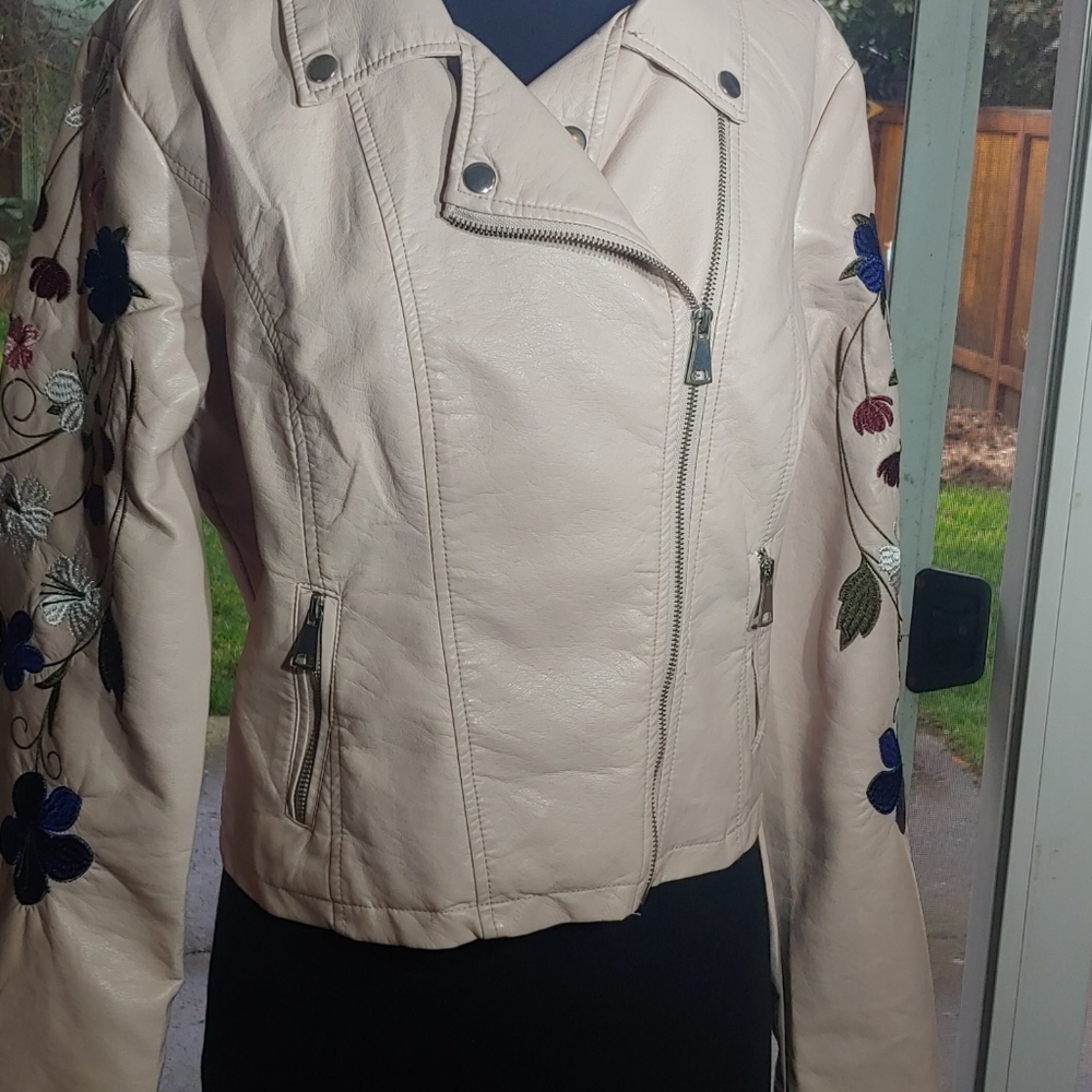Embroidered moto jacket